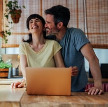 happy couple banking together